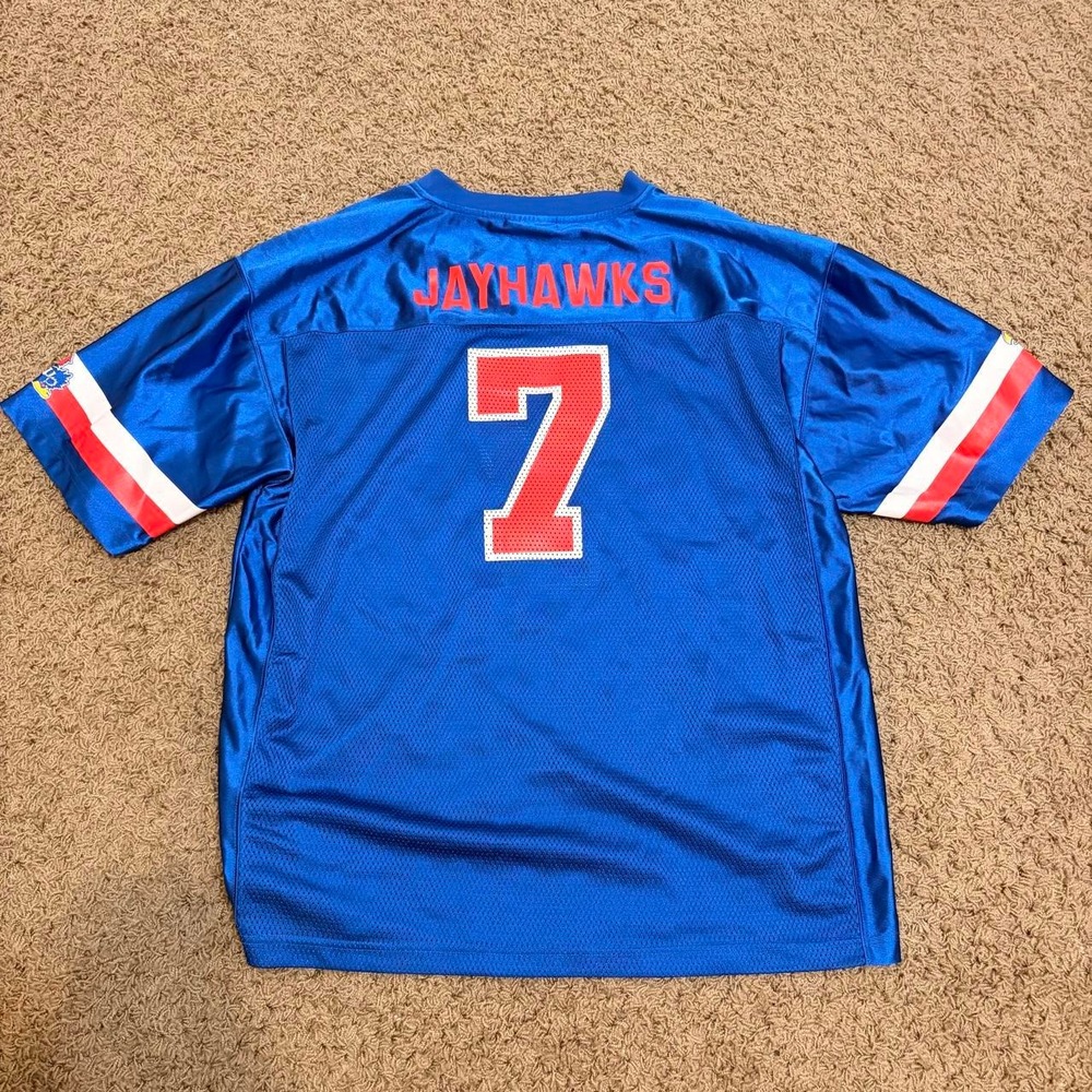 Vintage Kansas Jayhawks NCAA Football Jersey 7 Blue Mens XL XXL